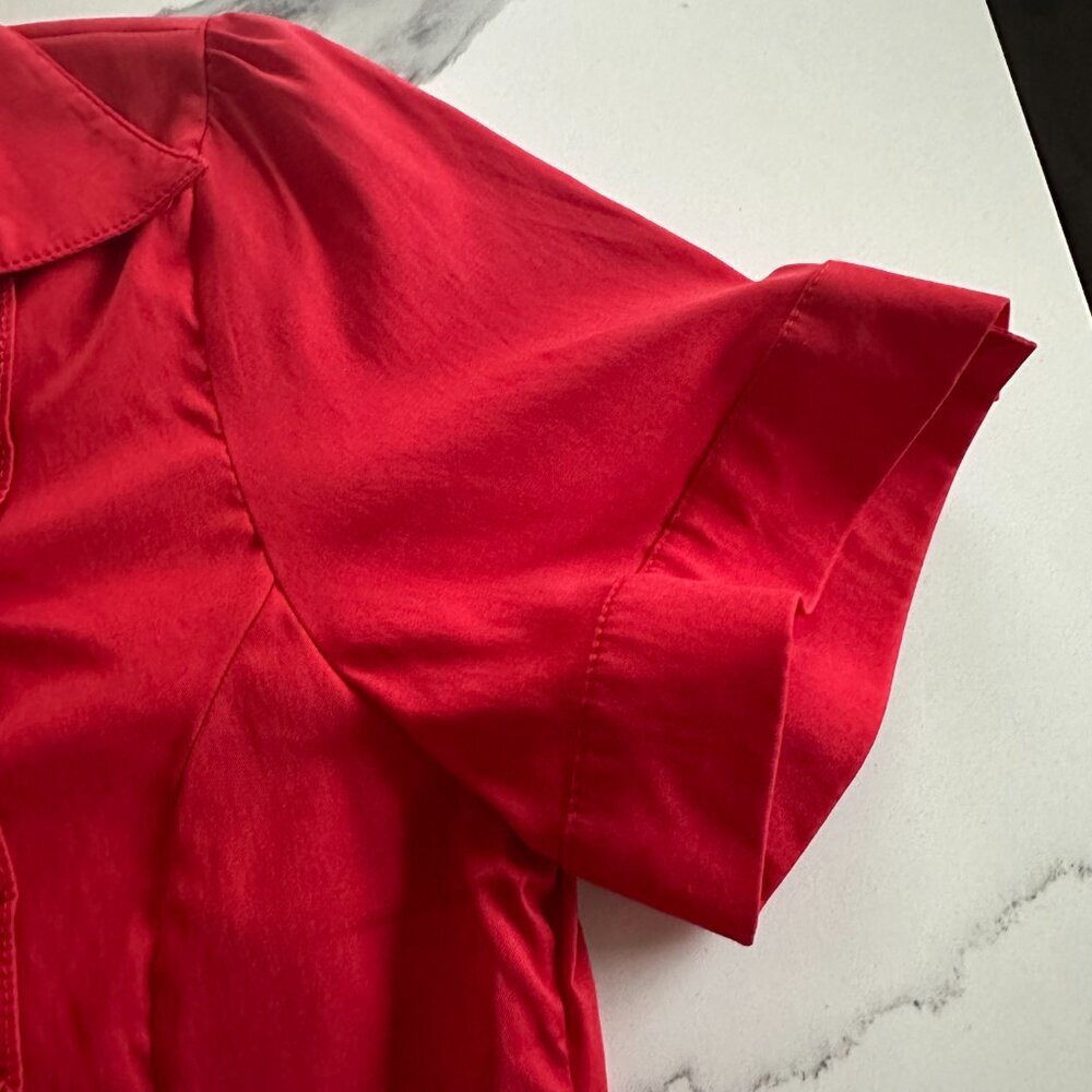 Kularium | Blouse | Small | Red | Ruffled Dress Shirt Top, Slight Stretch - Picture 5 of 9